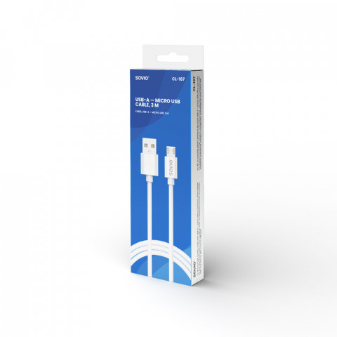 SAVIO KABEL USB-A – MICRO USB, 3 M, BIAŁY, CL-167 - Galeria zdjęcie 4