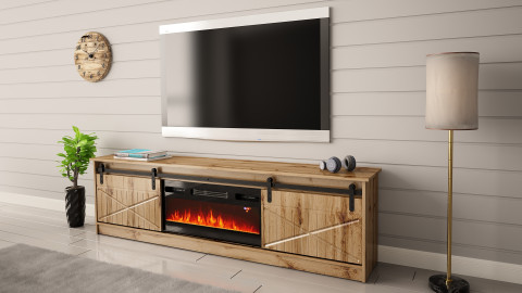 Szafka RTV GRANERO+kominek 200x56,7x35 dąb wotan - Galeria zdjęcie 4