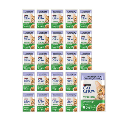 PURINA CAT CHOW Sterilised z jagnięciną i zieloną fasolką w sosie - mokra karma dla kota - 24x85 g - Galeria zdjęcie 1