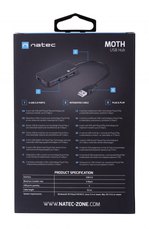 NATEC HUB USB 3.0 MOTH (4-PORTY, CZARNY) - Galeria zdjęcie 9