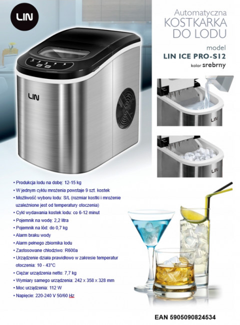 Kostkarka do lodu LIN ICE PRO-S12 srebrna - Galeria zdjęcie 8
