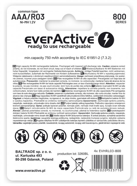 EVERACTIVE AKUMULATORKI AAA 800 MAH EVHRL03-800 - Galeria zdjęcie 2