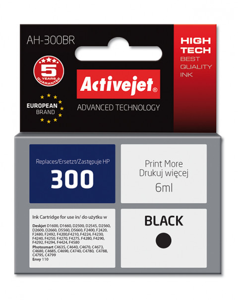 Activejet AH-300BR Tusz do drukarki HP, Zamiennik HP 300 CC640EE; Premium; 6 ml; czarny. - Galeria zdjęcie 1