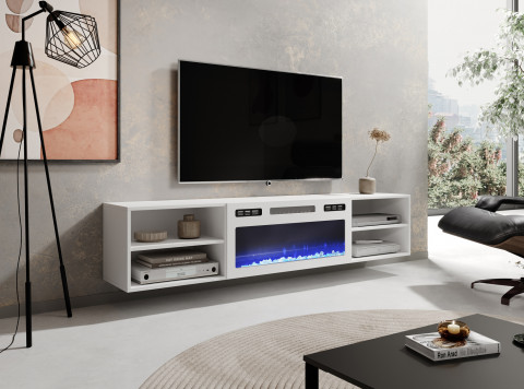 Szafka RTV POLO 180x33x39 biały + kominek biały - Galeria zdjęcie 3