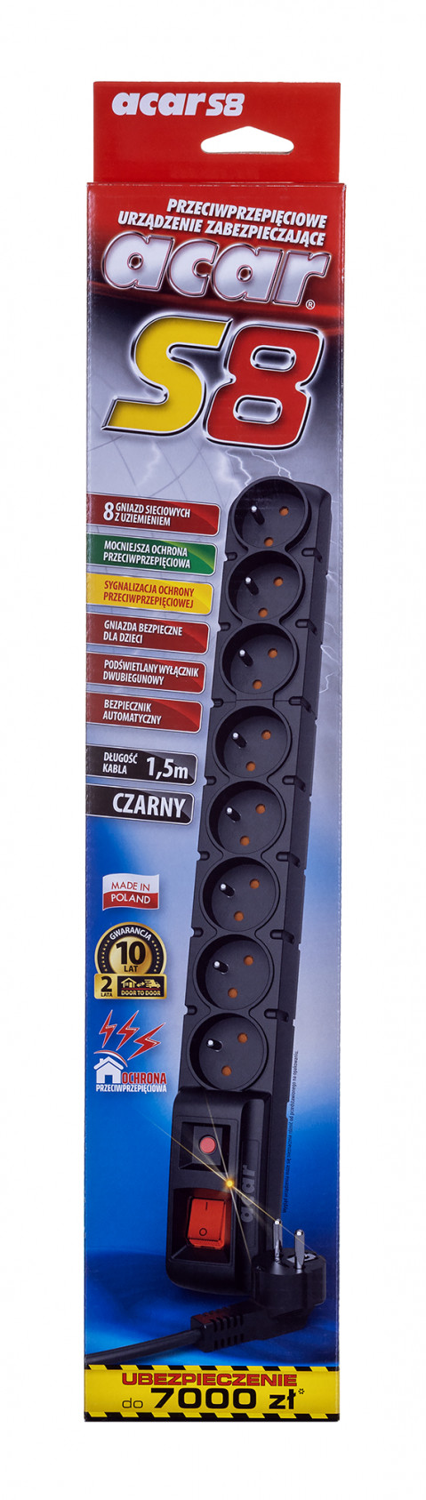 Listwa zasilająca Acar S8 (1,5m ; czarny) - Galeria zdjęcie 5