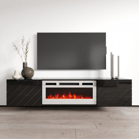 Szafka RTV LUXE 182,6x34,5x37,5 czarny/czarny połysk + biały kominek - Galeria zdjęcie 3