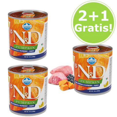 FARMINA N&D Pumpkin Dog Lamb, Pumpkin, Blueberry Puppy - mokra karma dla szczeniąt - 2x285 g + 1 Gratis! - Galeria zdjęcie 1
