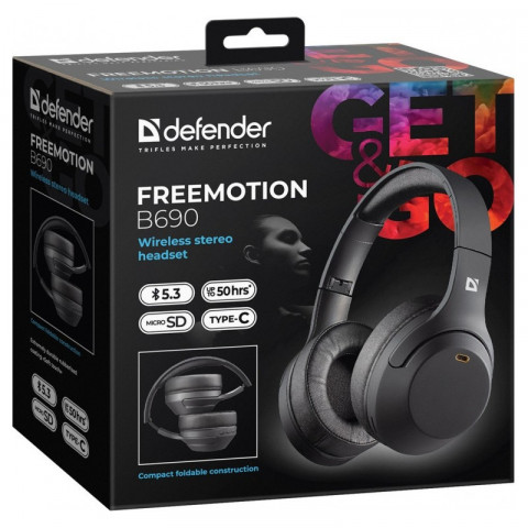 DEFENDER SŁUCHAWKI BLUETOOTH FREEMOTION B690 CZARNE - Galeria zdjęcie 4