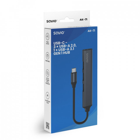 SAVIO HUB USB-A - 3X USB-A 2.0, 1X USB-A 3.0 AK-70 - Galeria zdjęcie 7