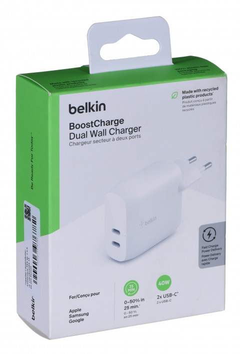Ładowarka Belkin BoostCharge Dual USB-C PD 3.0 Wall Charger 40W White - Galeria zdjęcie 4