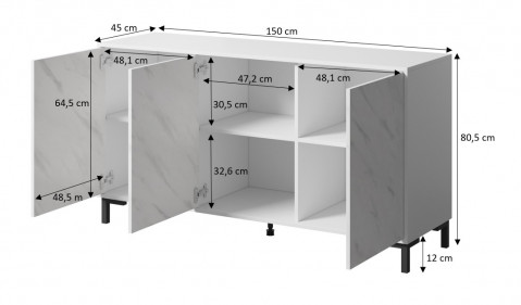 Komoda MARMO 3D 150x45xH80,5 biały mat/marmur biały - Galeria zdjęcie 4