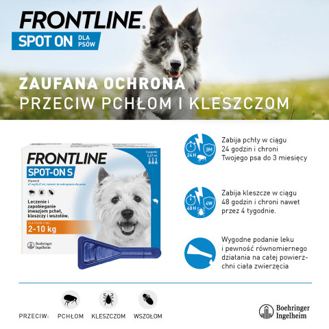 FRONTLINE Spot-On S 2-10 kg - preparat przeciwko pchłom i kleszczom dla psa - 3x0,67 ml - Galeria zdjęcie 3