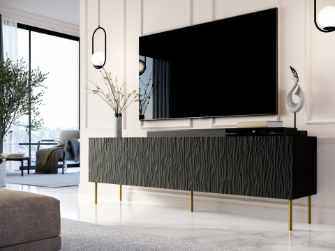 Szafka RTV JUNGLE 190x40,5x59,5 czarny mat + złote nóżki - Galeria zdjęcie 6