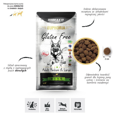 BIOFEED Euphoria Gluten Free Adult medium & large Jagnięcina - sucha karma dla psa - 12 kg - Galeria zdjęcie 3