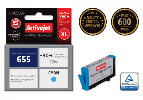 Activejet AH-655CR Tusz do drukarki HP, Zamiennik HP 655 CZ110AE; Premium; 12 ml; błękitny. Drukuje więcej o 30%. - Galeria zdjęcie 2