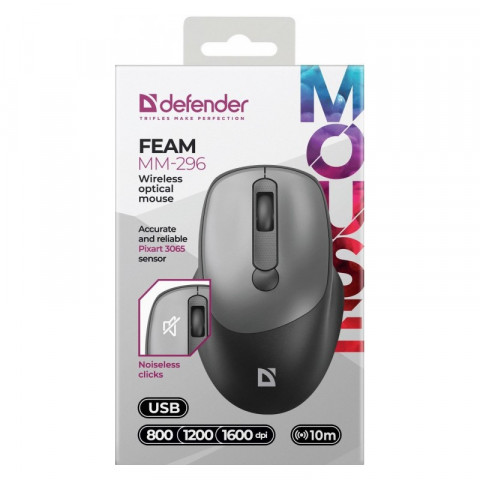DEFENDER MYSZ FEAM MM-296 RF SILENT SZARA - Galeria zdjęcie 3