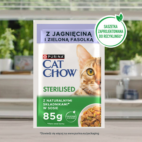 Purina Cat Chow Sterilised z jagnięciną i zieloną fasolką w sosie - mokra karma dla kota - 85 g - Galeria zdjęcie 7