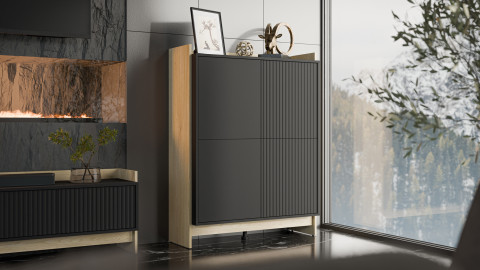 Komoda PORTO 100x38x130 dąb/czarny - Galeria zdjęcie 3