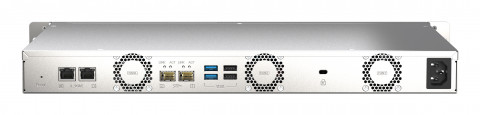 Qnap TS-435XeU-4G, 1U, 4 x 2.5"/3.5" SATA , Marvell Octeon TX2 CN9130 / CN9131 quad-core, 4GB DDR4 SODIMM (Max. 32GB), 2 x 10GbE SFP+, 2 x 2.5GbE, Single PSU (not upgradeable to RP) - Galeria zdjęcie 2