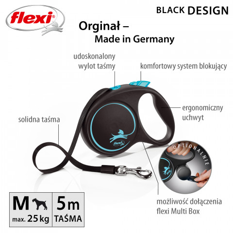 FLEXI Black Design M niebieska - automatyczna smycz dla psa - 5m - Galeria zdjęcie 2