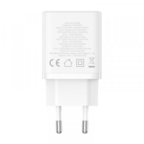 Ładowarka sieciowa Baseus Cube C+U 30W EU (moon white) - Galeria zdjęcie 3