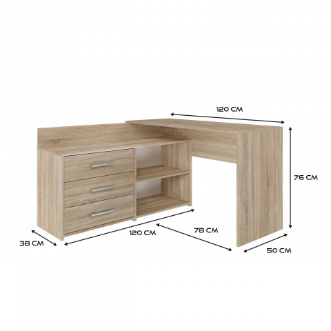 Biurko narożne + komoda DANY 120x50xH76 sonoma - Galeria zdjęcie 6