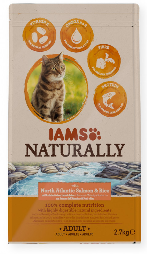 IAMS Naturally Adult Łosoś północnoatlantycki z ryżem - sucha karma dla kota - 2,7 kg - Galeria zdjęcie 1
