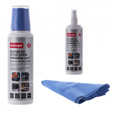 Activejet AOC-269 Zestaw do czyszczenia ekranów 2w1 250 ml., 20x20 cm - Galeria zdjęcie 1