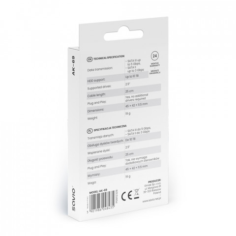 SAVIO ADAPTER USB-C 3.1 - SATA DYSK 2.5" AK-69 - Galeria zdjęcie 5