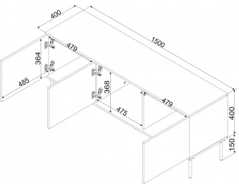 Szafka RTV 3D TRESSE 150x40x55 zieleń mat - Galeria zdjęcie 4