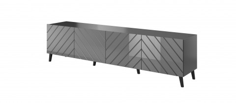Szafka RTV ABETO 200x42x52 grafit/grafit połysk - Galeria zdjęcie 1