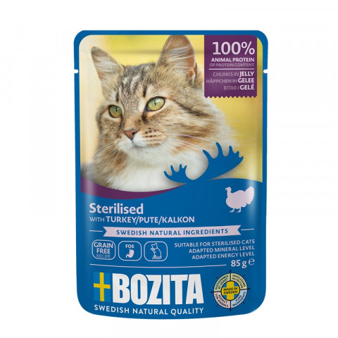 BOZITA Sterilised Kawałki w galaretce z indykiem - mokra karma dla kota - 85g - Galeria zdjęcie 1