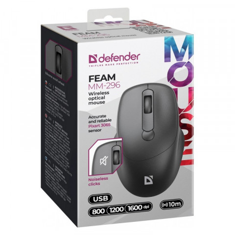 DEFENDER MYSZ FEAM MM-296 RF SILENT CZARNA - Galeria zdjęcie 3