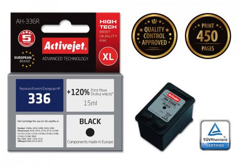 Activejet AH-336R Tusz do drukarki HP, Zamiennik HP 336 C9362EE; Premium; 15 ml; czarny. Drukuje więcej o 120%. - Galeria zdjęcie 2