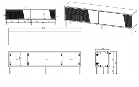 Szafka RTV ABI 4D 200x38x62 kaszmir mat - Galeria zdjęcie 4