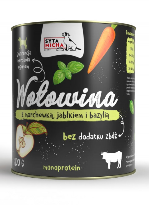 SYTA MICHA Wołowina z marchewką, jabłkiem i bazylią - mokra karma dla psa - 800 g - Galeria zdjęcie 1