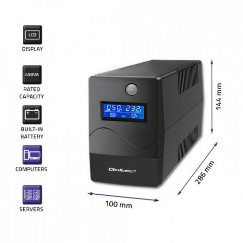 QOLTEC ZASILACZ AWARYJNY UPS 450VA | 240W | LCD - Galeria zdjęcie 3
