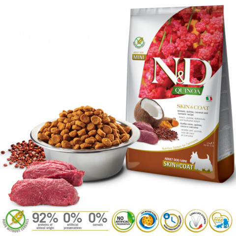 FARMINA N&D Quinoa Dog Skin&Coat Venison, Coconut Adult Mini - sucha karma dla psa - 2.5 kg - Galeria zdjęcie 2