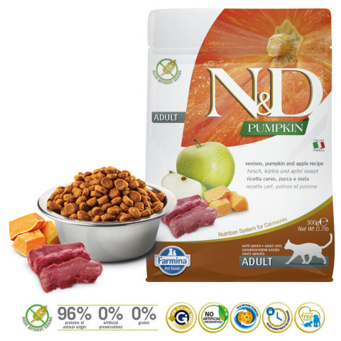 FARMINA N&D Pumpkin Cat Venison and Apple Adult - sucha karma dla kota - 300 g - Galeria zdjęcie 2