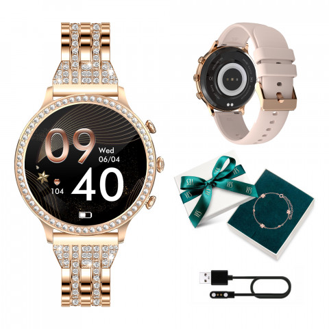 Smartwatch damski Manta Diamond Lusso złoty + bransoletka YES - Galeria zdjęcie 3