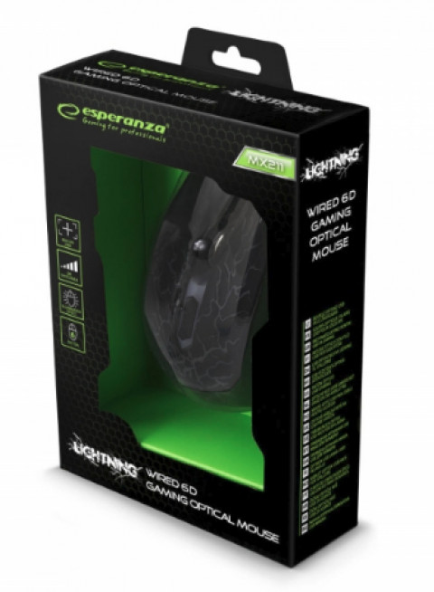 Mysz przewodowa Esperanza optyczna LIGHTNING EGM211R 2400dpi czarna - Galeria zdjęcie 4