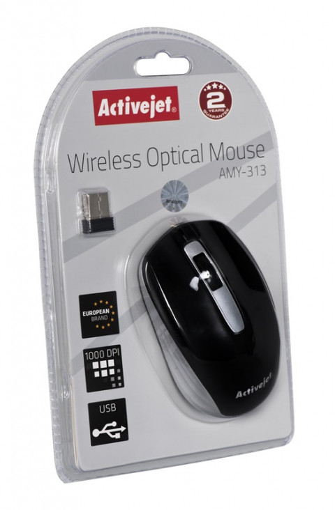 Activejet AMY-313 Mysz bezprzewodowa USB (optyczna; 1200 DPI; czarno-srebrna) - Galeria zdjęcie 5
