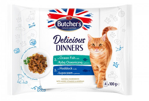 BUTCHER'S Delicious Dinners Ryba oceaniczna, łupacz - mokra karma dla kota - 4 x 100g - Galeria zdjęcie 1