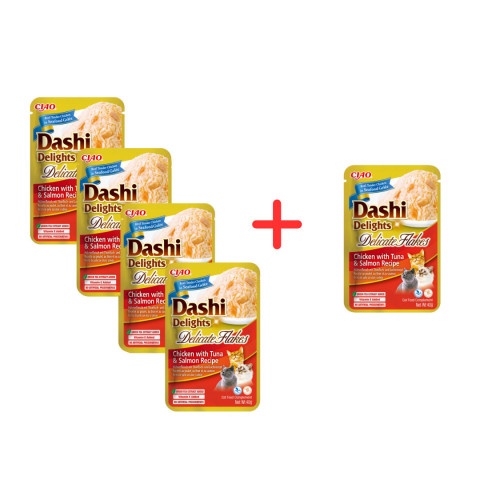 INABA CAT Dashi Delights Delicate Flakes Chicken with Tuna & Salmon - przysmak dla kota - 4x40g + GRATIS - Galeria zdjęcie 1