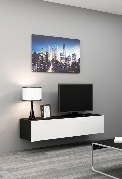 Szafka RTV VIGO '140' 30/140/40 czarny/biały połysk - Galeria zdjęcie 1