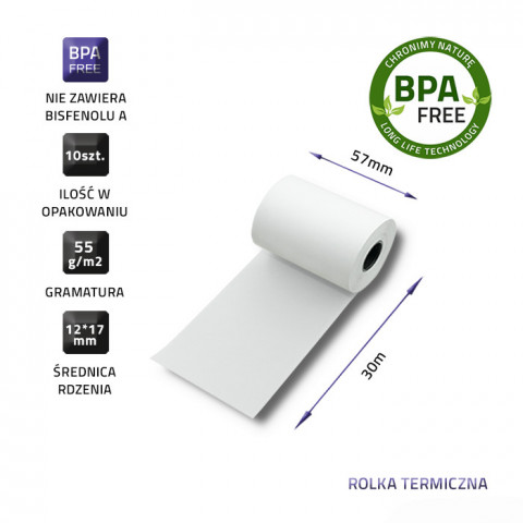 QOLTEC ROLKA TERMICZNA 57X30 | 55G/M2 | 10SZT - Galeria zdjęcie 3