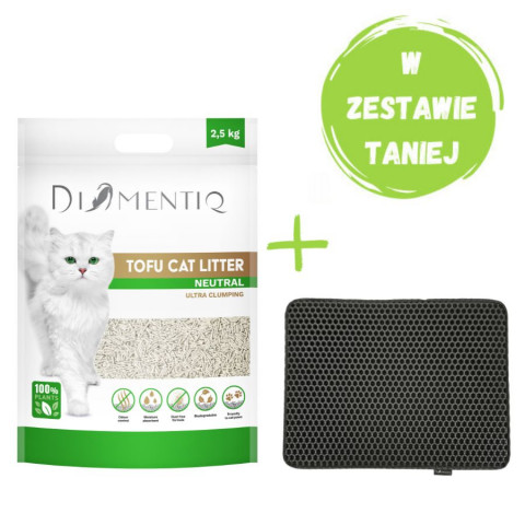 DIAMENTIQ Tofu Neutral Ultra clumping - żwirek roślinny - 2,5kg + mata pod kuwetę - Galeria zdjęcie 1