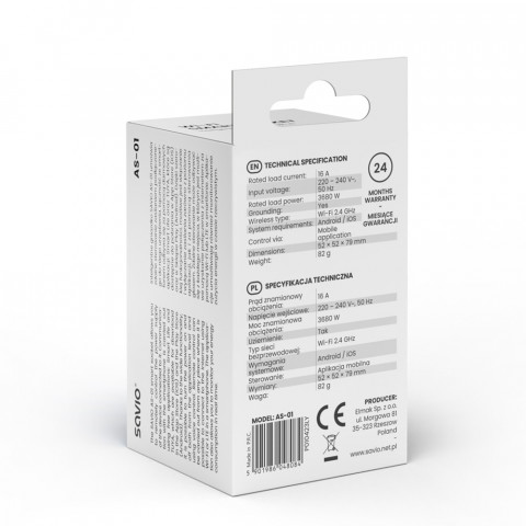 SAVIO INTELIGENTNE GNIAZDKO WI-FI, 16A, AS-01 - Galeria zdjęcie 2