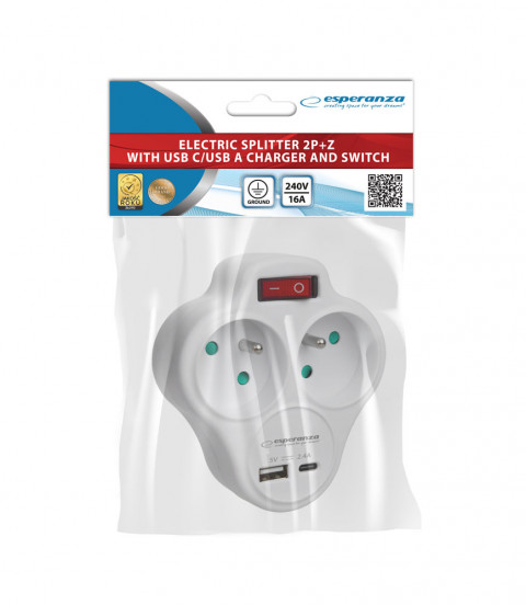 ESPERANZA ROZGAŁĘŹNIK ELEKTR. 2 GN. + USB ELK311W - Galeria zdjęcie 3