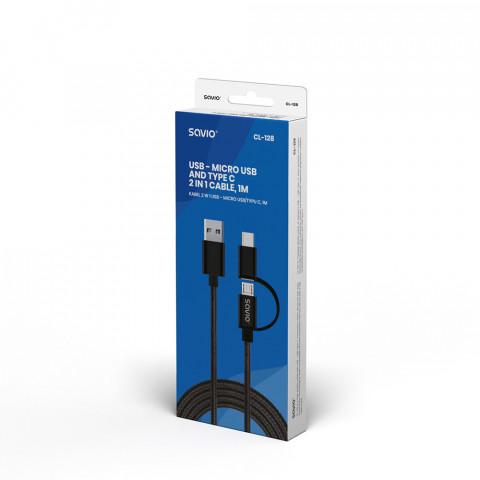 SAVIO KABEL 2W1 USB-MICRO USB/TYP C 2.1A 1M CL-128 - Galeria zdjęcie 4
